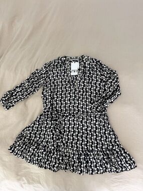 Zara Black & White Geometric Wrap Dress